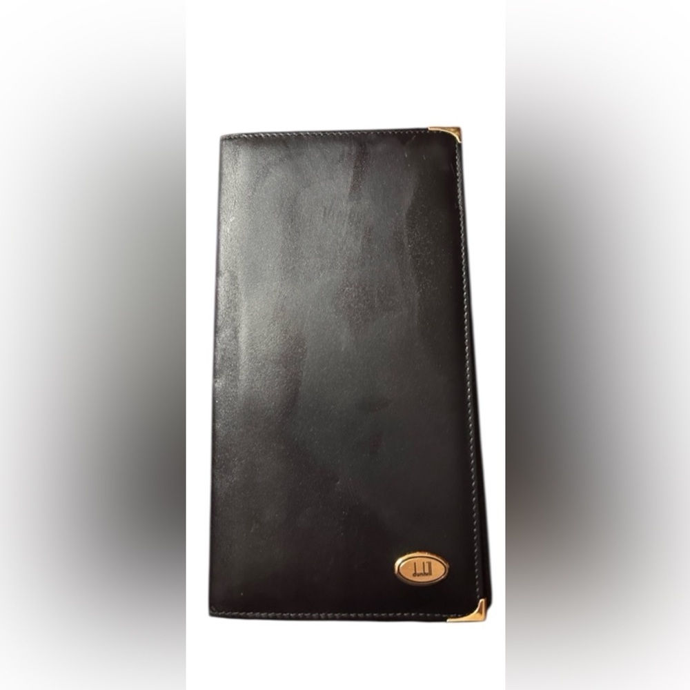 Dunhill Black Leather Wallet | Gold Logo & Corner Accent | Vintage Luxury